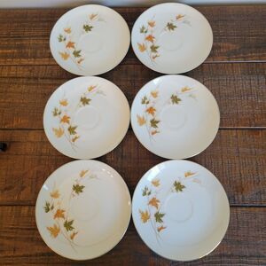 Vtg Halsey Arlington Fine China Japan Saucer CRAFT Lot Of 6 Autumn Fall MCM
